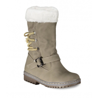 Tie Up Buckle Strap Mid Calf Boots - Khaki 